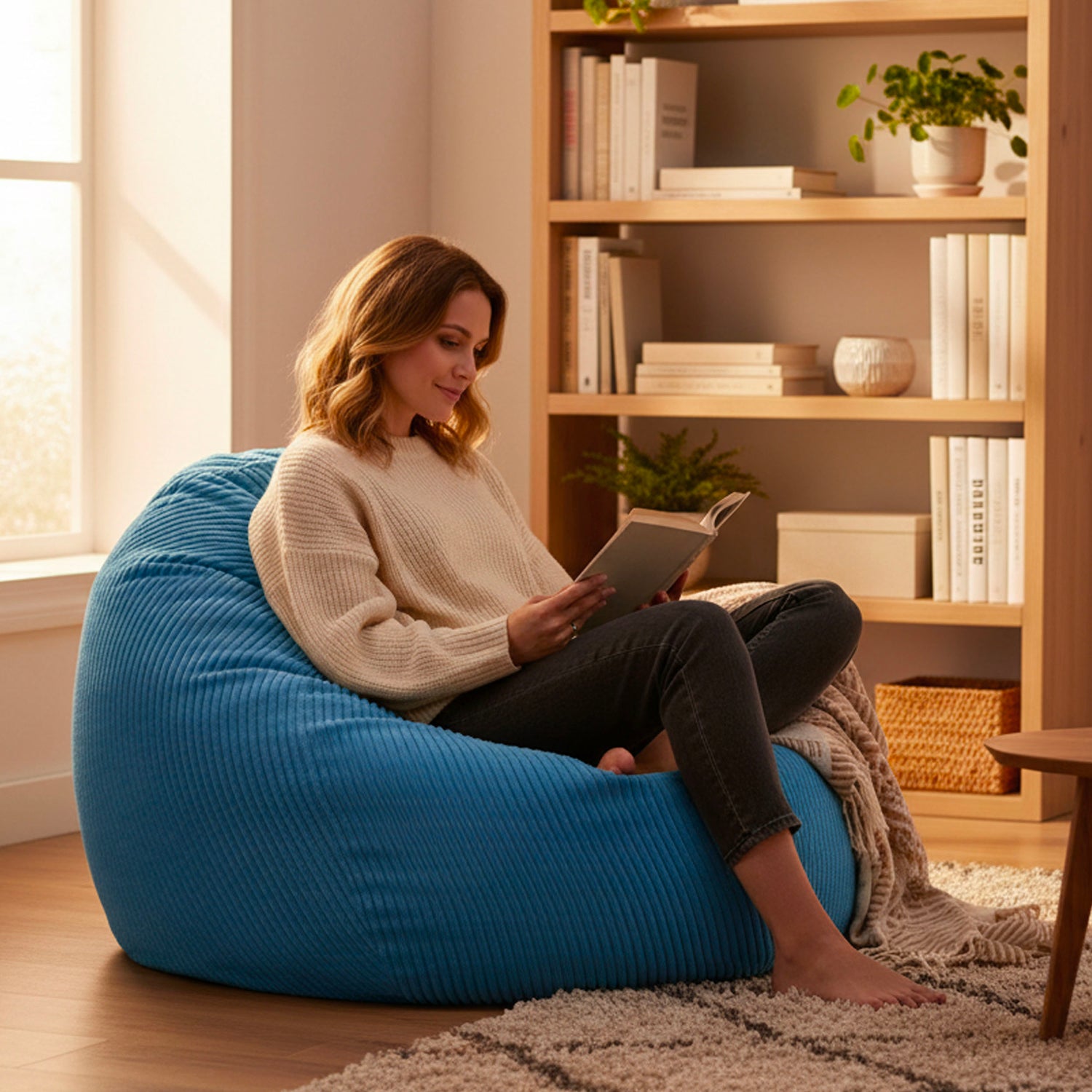 Sitzsack Birnenform Cord Samt Himmelblau