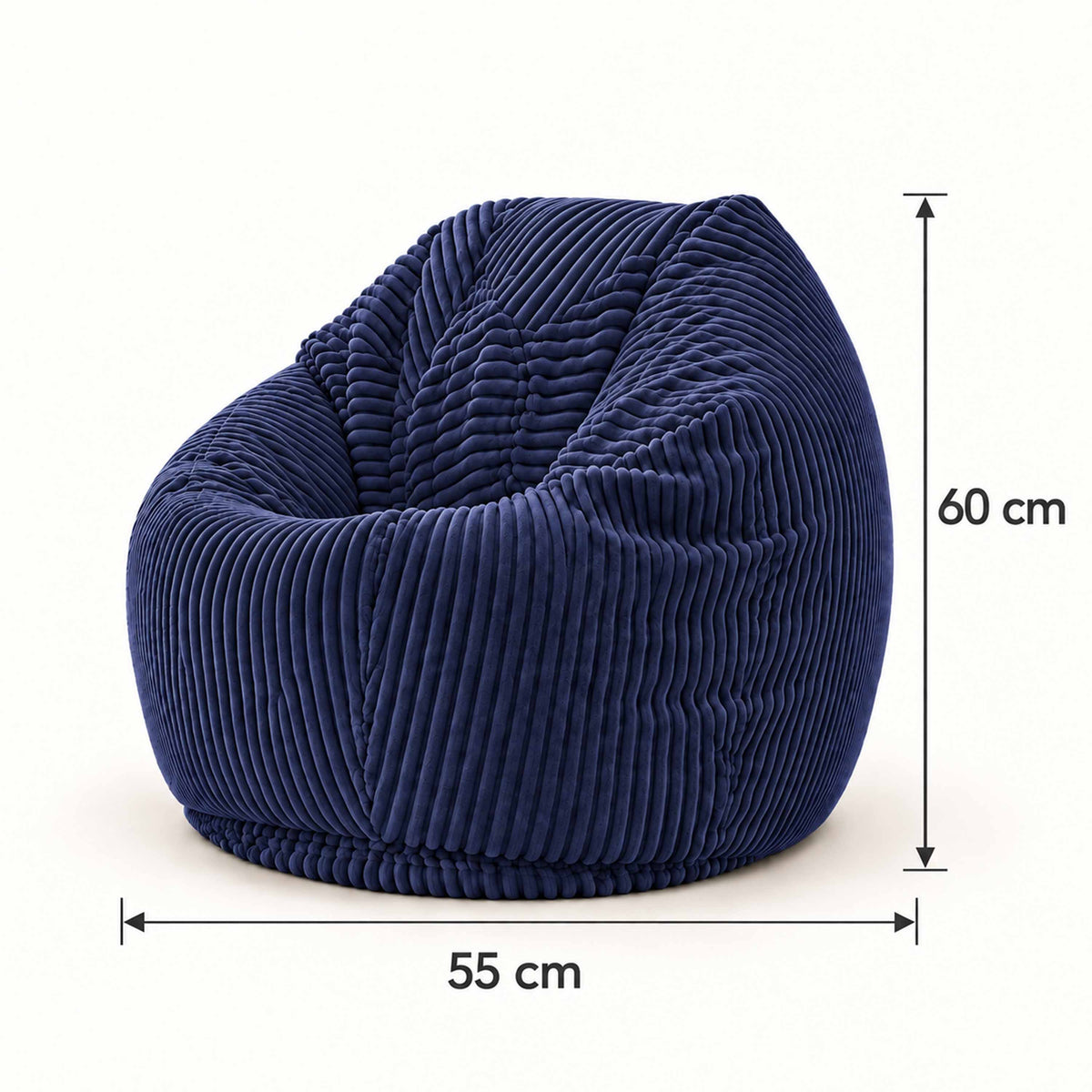 Pouf Poire Enfant Velours Côtelé Bleu Marine, pouf enfant moelleux côtelé bleu nuit avec dimensions 55 x 60 cm