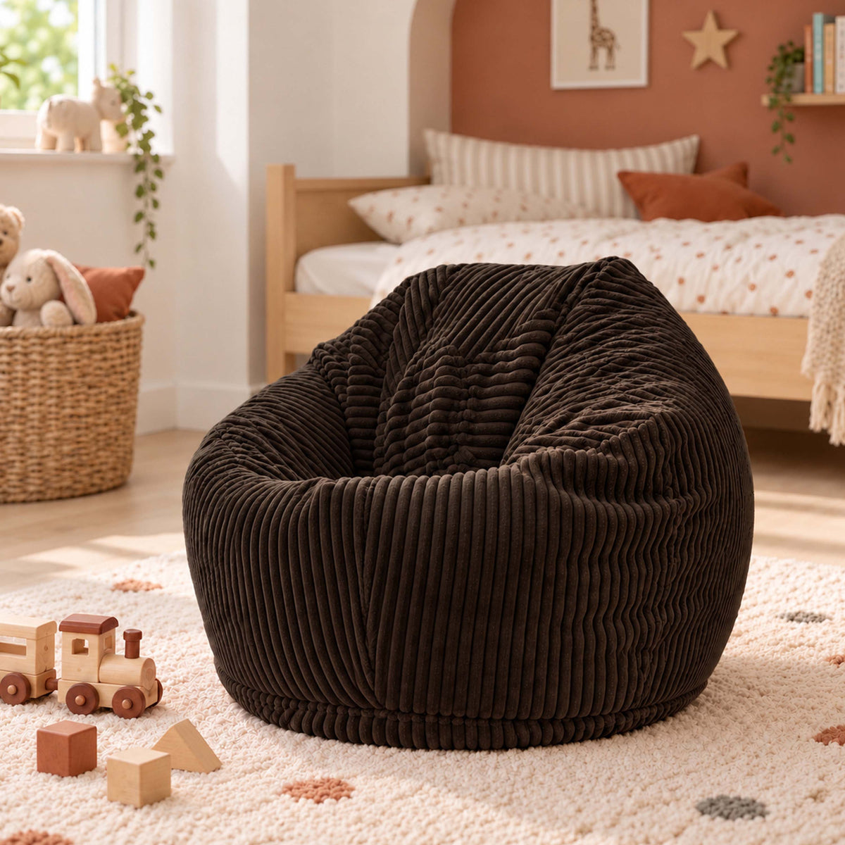 Pouf Poire Enfant Velours Côtelé Brun espresso, pouf poire velours côtelé enfant, assise enfant pour lecture et jeux
