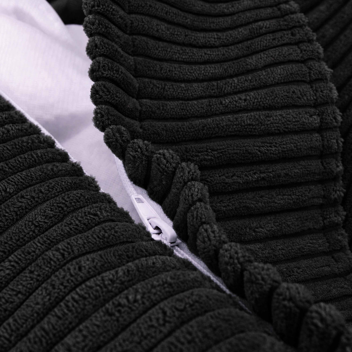 Pouf Poire Enfant Velours Côtelé Noir : zoom tissu velours côtelé noir et fermeture éclair