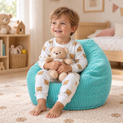 Pouf Poire Enfant Velours Côtelé Turquoise