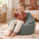 Pouf Poire Enfant Velours Côtelé Vert gris : pouf poire velours enfant pour enfant, assise confortable pour jouer et lire.