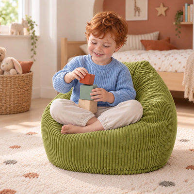 Pouf Poire Enfant Velours Côtelé Vert olive clair