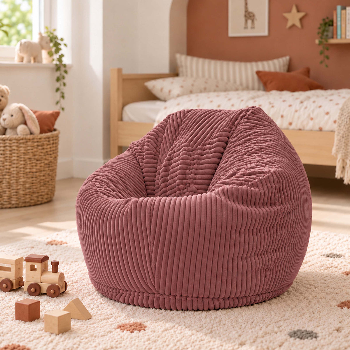 Pouf Poire Enfant Velours Côtelé Vieux rose : pouf poire velours côtelé enfant en velours côtelé, assise confortable pour chambre enfant