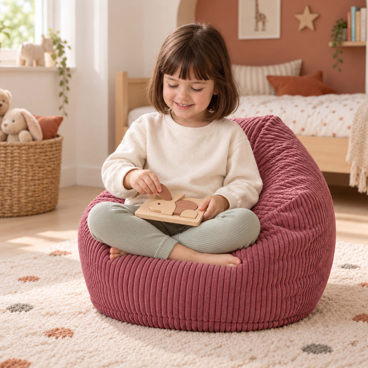 Pouf Poire Enfant Velours Côtelé Vieux rose pour bébé, coussin poire confortable en velours côtelé