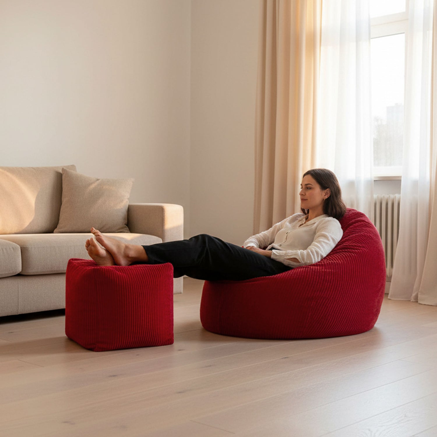 Samt-Cord Würfel-Pouf Rot