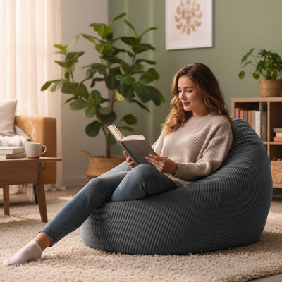 Samtiger gerippter grauer Birnen-Pouf