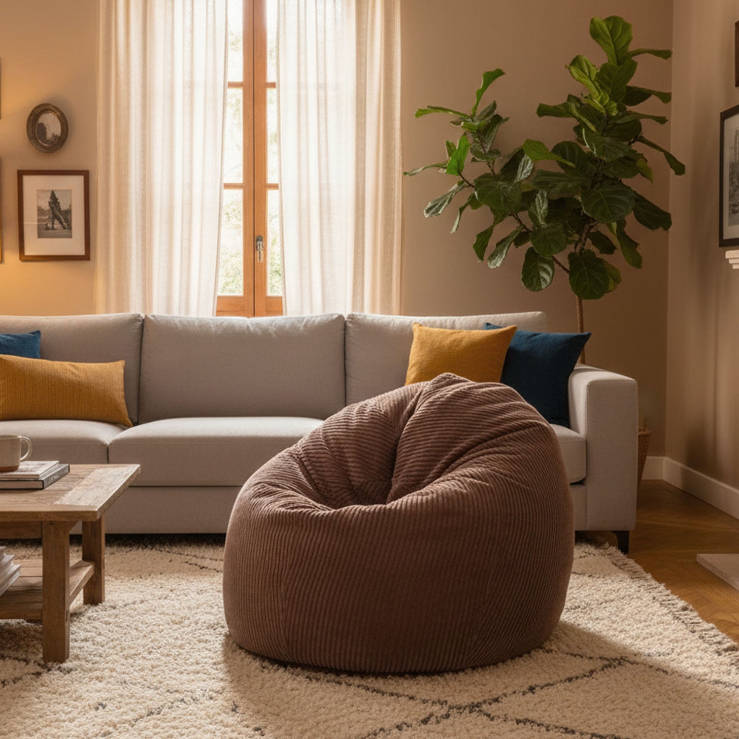Corduroy Velvet Brown Bean Bag Pouf