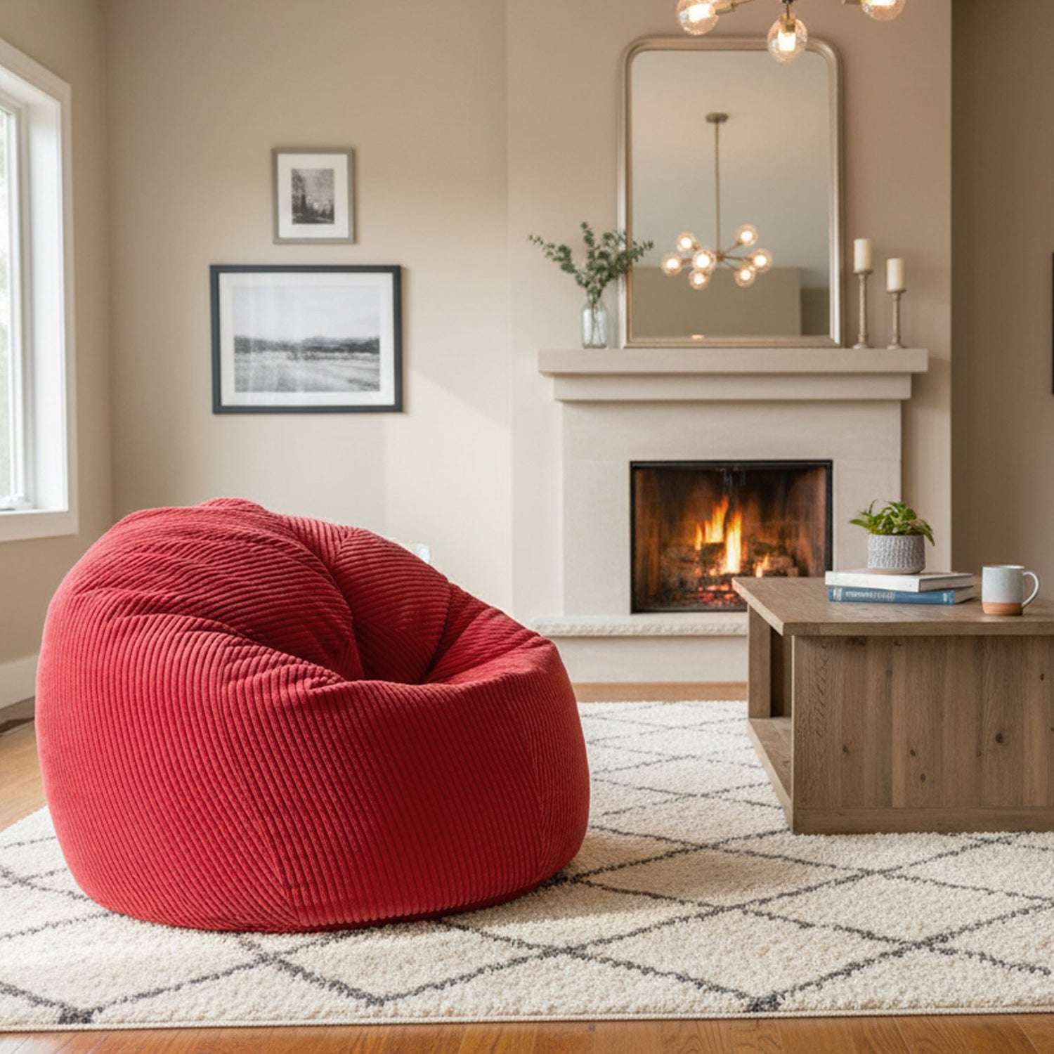 Corduroy Velvet Red Bean Bag Pouf