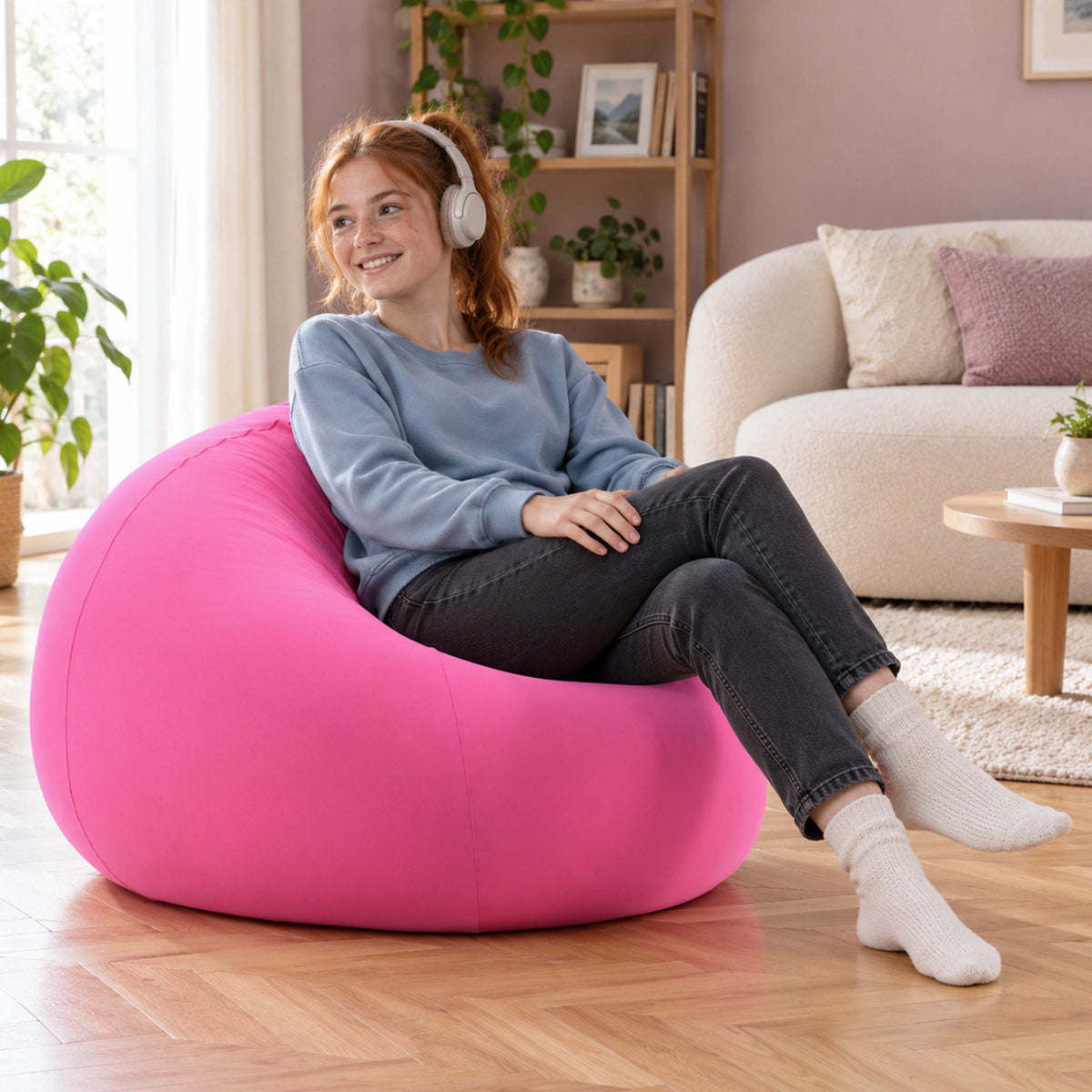 Pouf Poire Stretch Rose, grand pouf intérieur confortable pour salon ou chambre