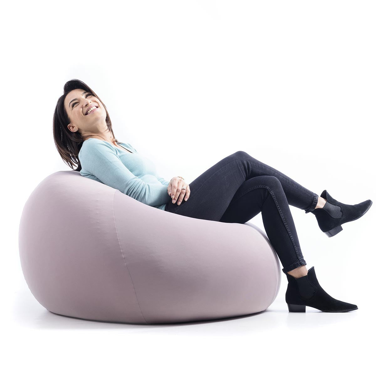 Pouf Poire Stretch Taupe pour intérieur, tissu ultra souple, assise géante confort détente salon ou chambre