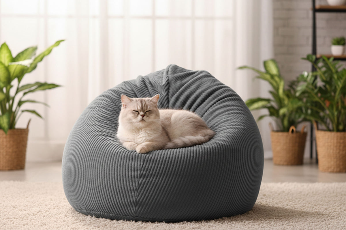 Pouf Poire Velours Côtelé Gris : fauteuil poire en velours côtelé gris pour détente confortable dans le salon