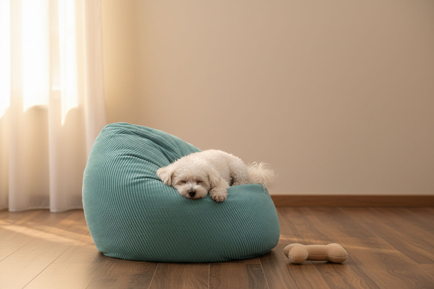 Puf Pera Terciopelo Acanalado Turquesa