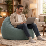 Pouf Poire Velours Côtelé Vert gris, assise confortable en velours côtelé, rempli de billes polystyrène, détente salon