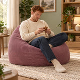 Pouf Poire Velours Côtelé Vieux rose, poire en velours côtelé rempli de billes polystyrène, confort immédiat au salon