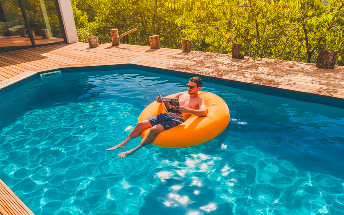 Pouf Rond Piscine Jaune flottant pour se prélasser sur l’eau, sur terrasse ou piscine