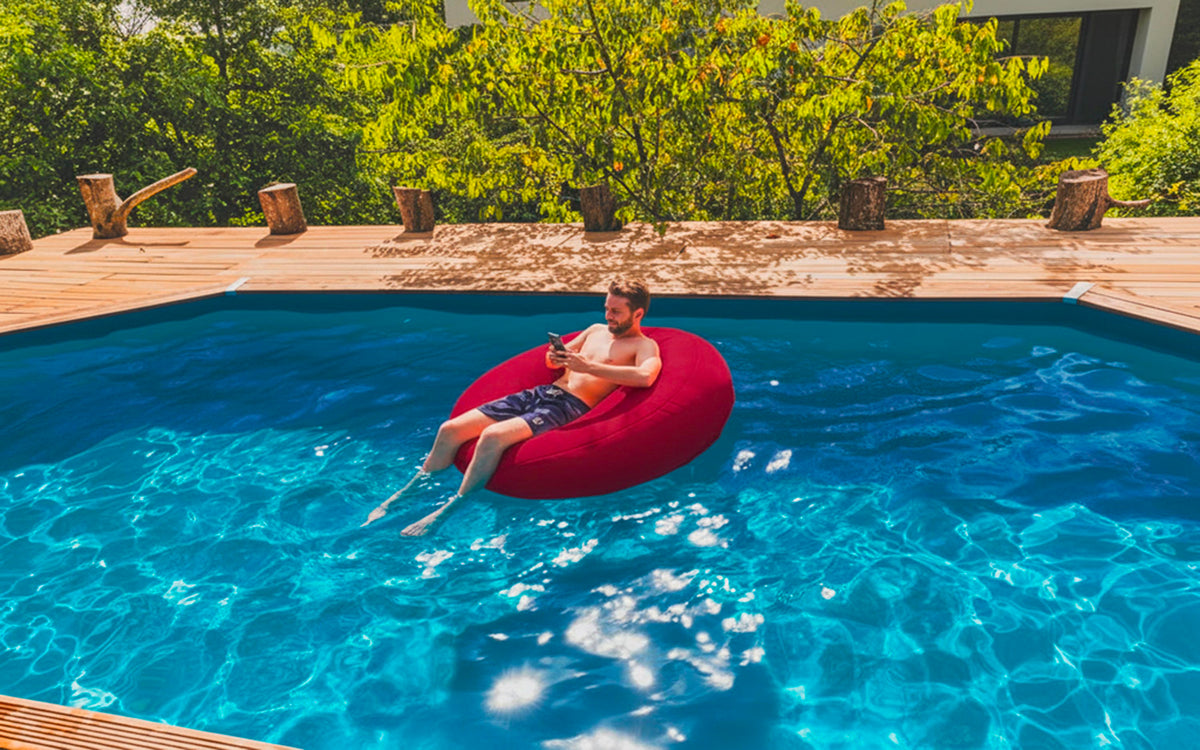Pouf Rond Piscine Rouge flottant, pouf de piscine rouge pour se prélasser sur l’eau ou la terrasse