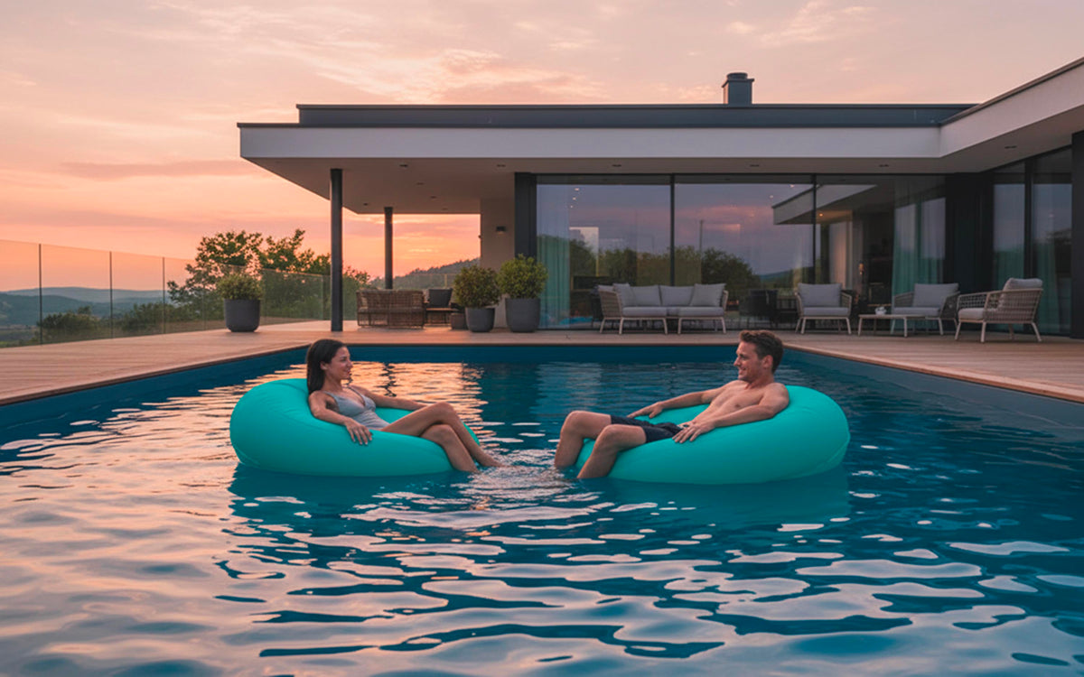 Pouf Rond Piscine Turquoise, flottant pour se prélasser dans l’eau, idéal pour adultes et enfants