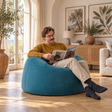 Pouf Géant Rond XL Velours Côtelé Bleu ciel : pouf fauteuil rond XL en velours côtelé bleu ciel, assise confortable dans un salon