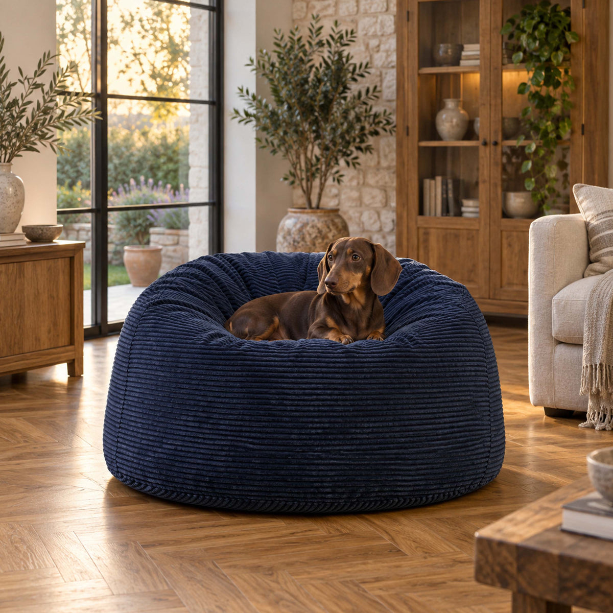 Pouf Géant Rond XL Velours Côtelé Bleu Marine, pouf fauteuil XL rond en velours côtelé bleu marine