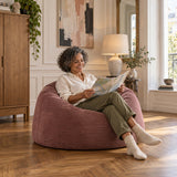 Pouf Géant Rond XL Velours Côtelé Vieux rose, grande assise ronde confortable en velours côtelé, déco salon