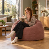 Pouf Géant Rond XL Velours Côtelé Rose poudré chaud, assise XXL ronde en velours côtelé rose, pour salon cosy