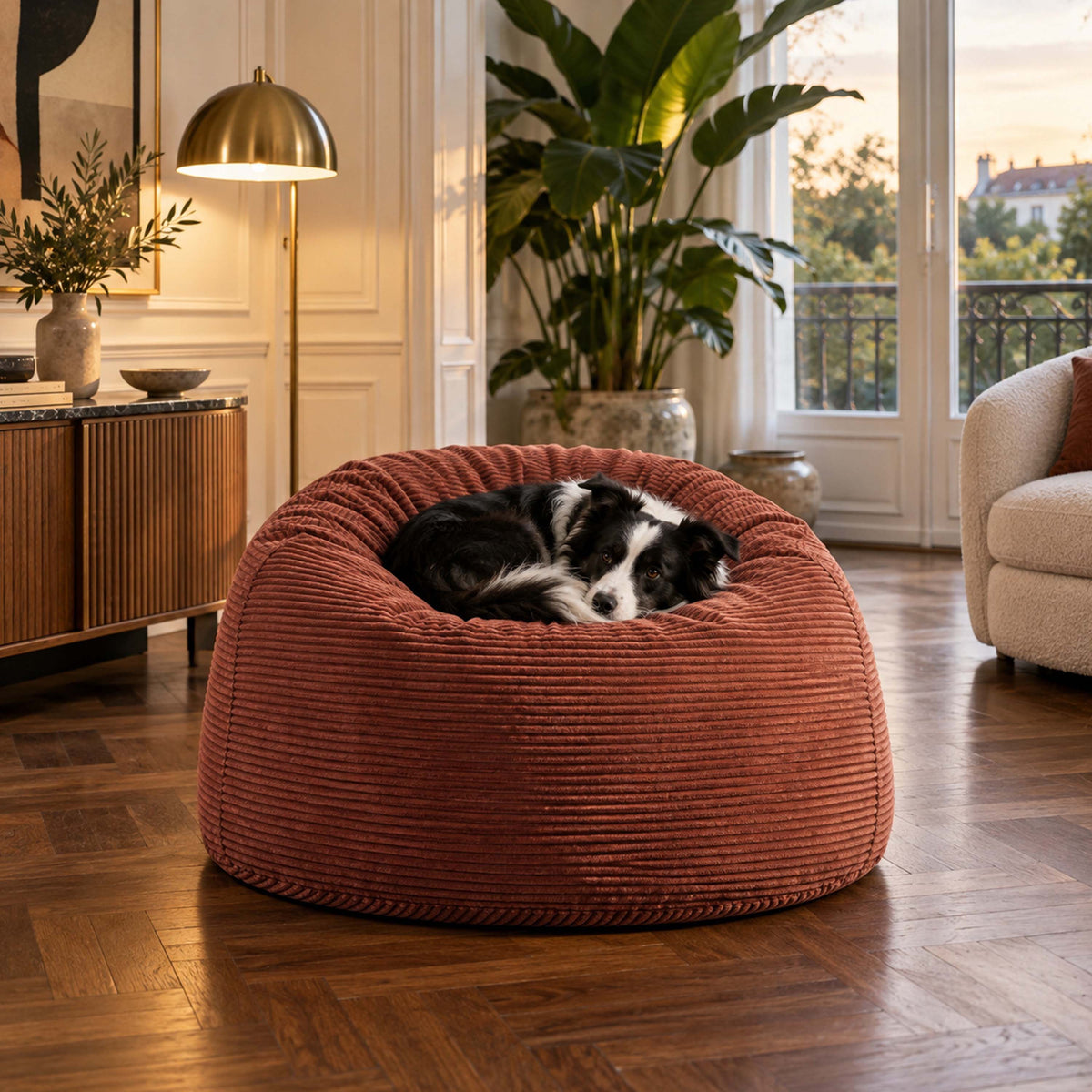 Pouf Géant Rond XL Velours Côtelé Terracotta, pouf XL rond en velours côtelé terracotta pour salon confortable