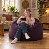 Pouf Géant Rond XL Velours Côtelé Violet aubergine, assise XXL ronde en velours côtelé, intérieur cosy