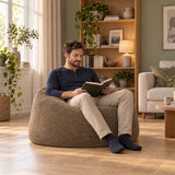 Pouf Géant Rond XL Velours Côtelé Marron, grand pouf fauteuil rond en velours côtelé marron pour salon, photo ambiance