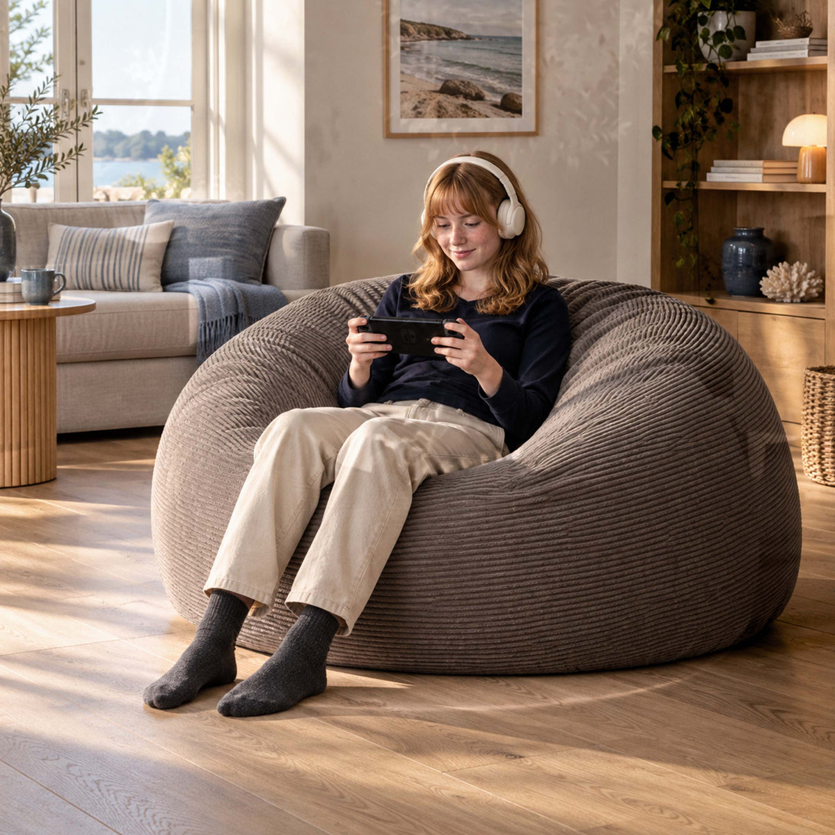 XXL Giant Round Corduroy Bean Bag Brown