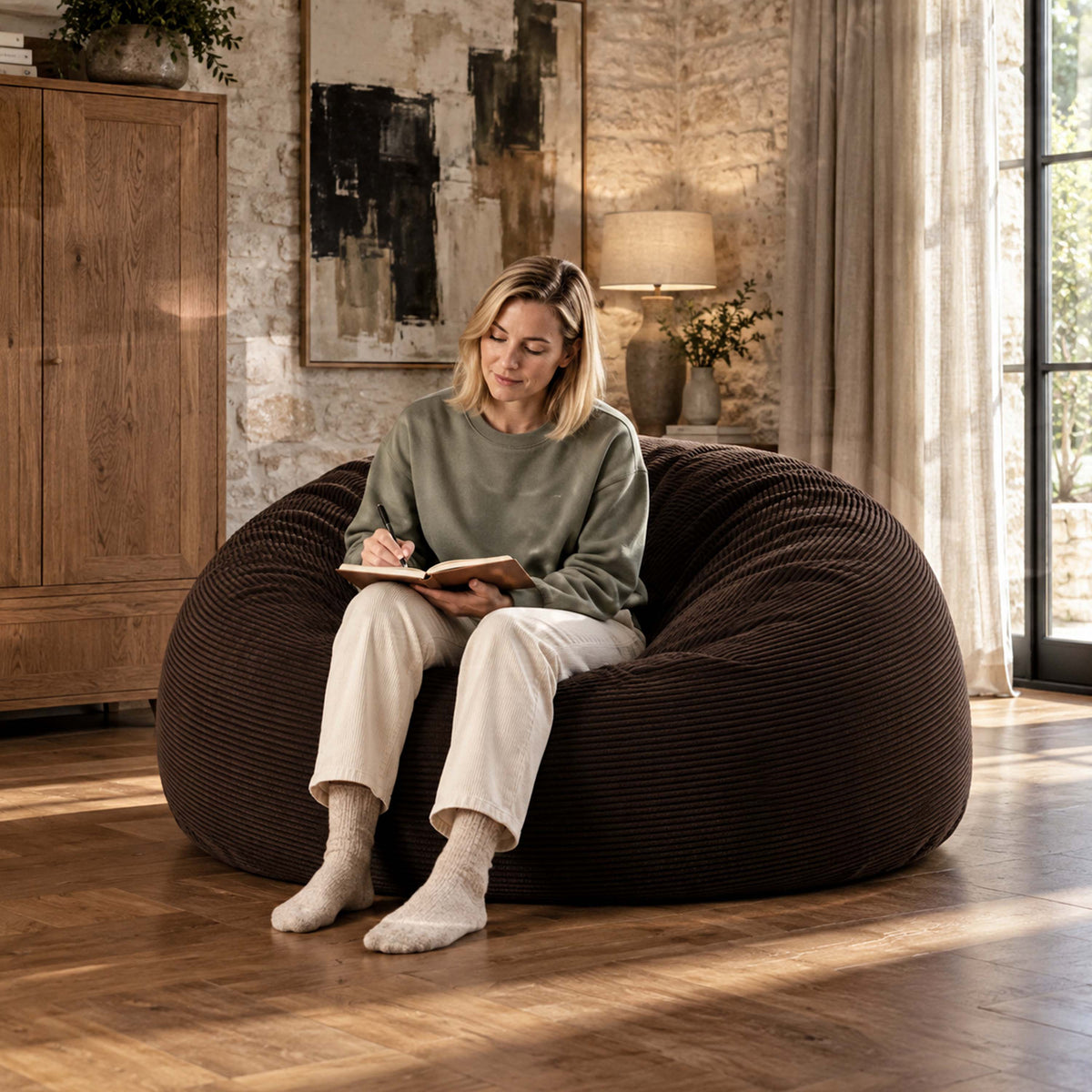 XXL Giant Round Corduroy Bean Bag - Espresso Brown
