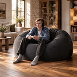 Obří kulatý sedací vak XXL z šedého manšestru