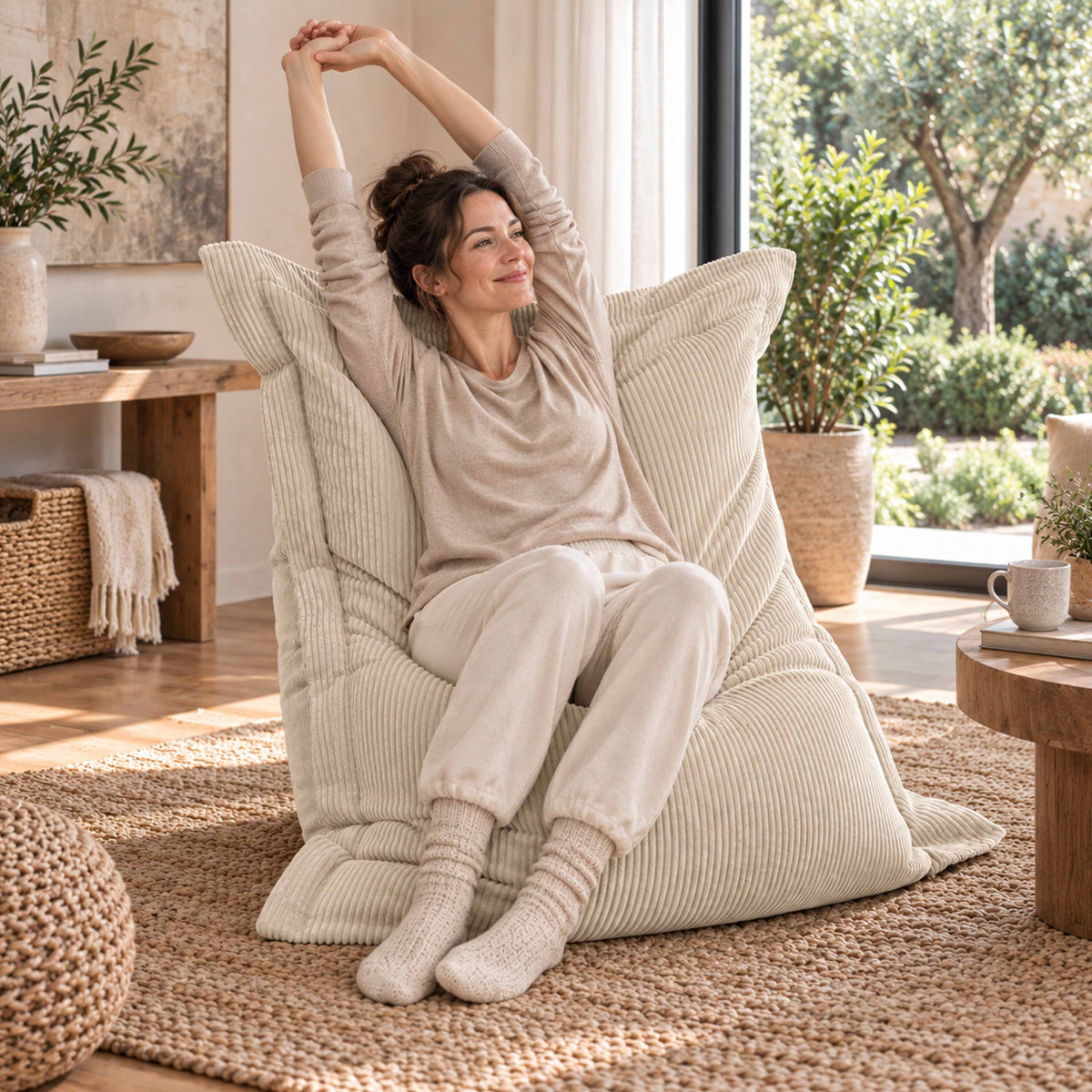 Beige Corduroy Bean Bag