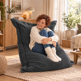 Pouf Velours Côtelé Gris, assise rectangulaire en velours côtelé gris, confort moelleux pour salon ou bureau à domicile