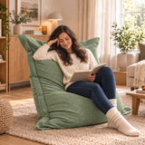 Pouf Velours Côtelé Vert Sauge, assise design rectangulaire en velours côtelé pour détente au salon, ambiance chaleureuse