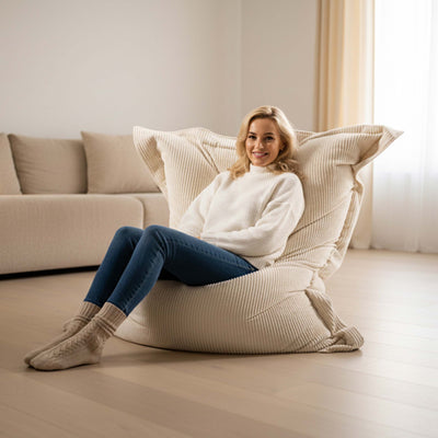 Pouf Velours Côtelé Beige