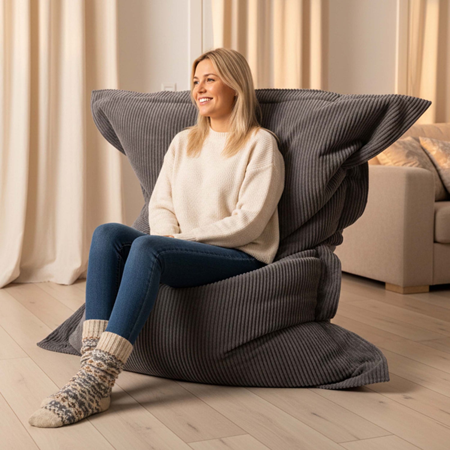 Pouf Velluto Coste Grigio