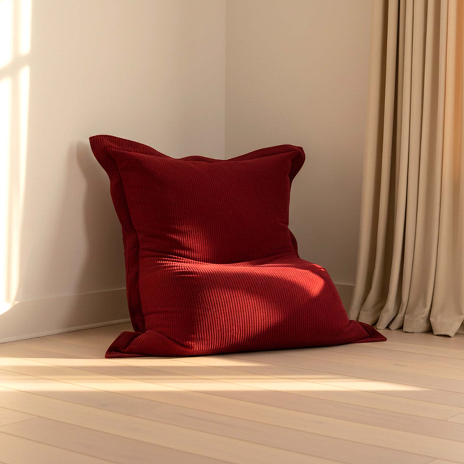 Puff de Terciopelo Canalé Rojo