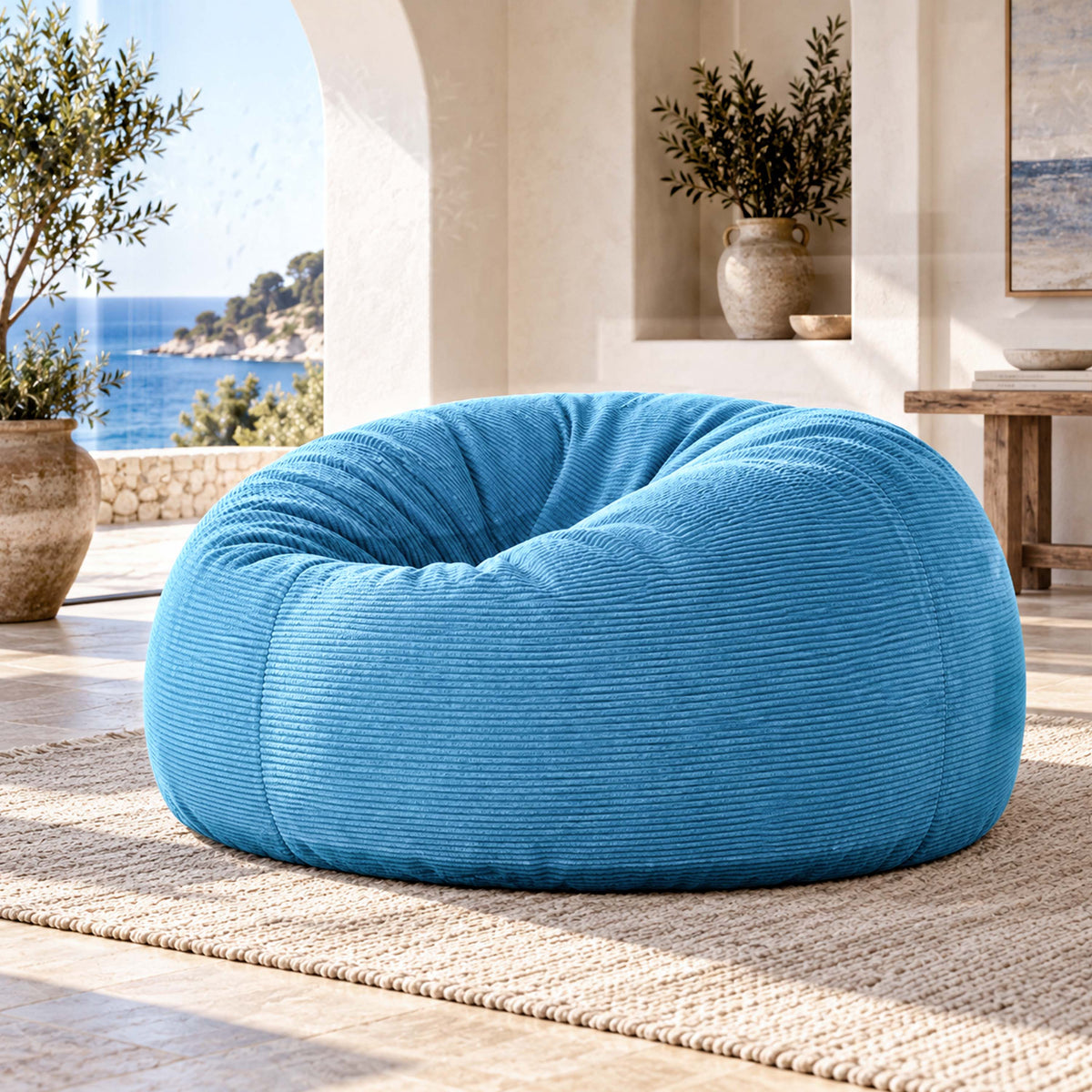 XXL Giant Round Corduroy Bean Bag - Sky Blue