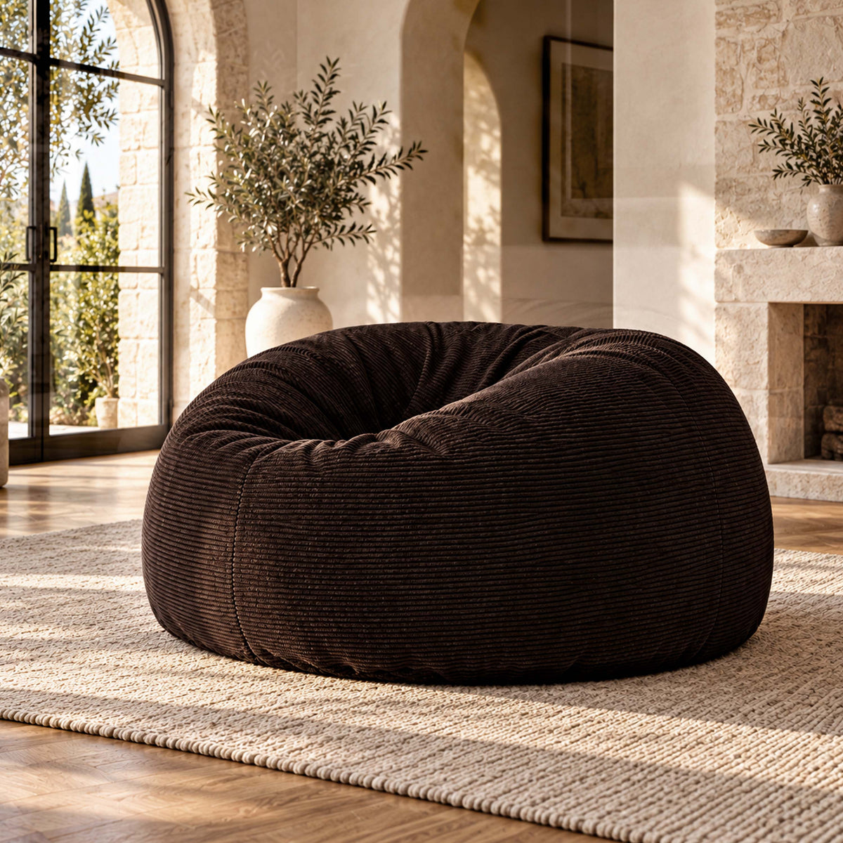 XXL Giant Round Corduroy Bean Bag - Espresso Brown